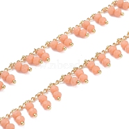 3.28 Feet Handmade Glass Beaded Chains, Soldered, with Golden Tone Brass Findings, Long-Lasting Plated, Light Salmon, 2x1mm(X-CHC-I006-16C)
