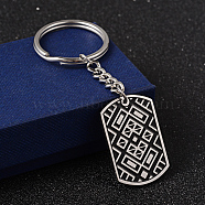 304 Stainless Steel Enamel Keychain, Faceted, Rectangle, Stainless Steel Color,90x3mm(X-KEYC-O012-05P)