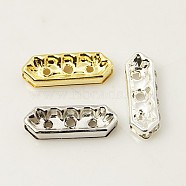 Brass Rhinestone Bridge Spacers, with 6 pcs Clear Middle East Rhinestone Beads, 3 Holes, Nickel Free, Mixed Color, 16x5x3mm, Hole: 1mm(RB-RSB022-M-NF)
