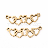 201 Stainless Steel Pendants, Heart Charms, Golden, 8.5x26.5x1mm, Hole: 1.4mm(STAS-K251-092G)