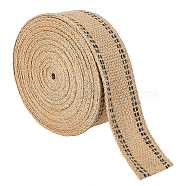 10M Flat Jute Ribbon with Dot Line Edge, Hessian Ribbon, for DIY Home Decoration and Gift Wrapping, Tan, 2 inch(50mm), about 10.94 Yards(10m)/Roll(OCOR-WH0003-017)