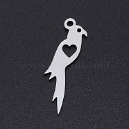 201 Stainless Steel Pendants, Bird with Heart, Stainless Steel Color, 25x7x1mm, Hole: 1.5mm(STAS-N090-JN837-1)