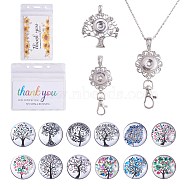 DIY Interchangable Pendant ID Card Holder Necklace Making Kit, Including Tree Of Life Glass Snap Cabochon, 304 Stainless Steel Cable Chains Necklaces, Alloy Flower Snap Base Settings, Platinum & Stainless Steel Color, 17Pcs/box(DIY-SZ0009-80B)