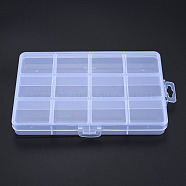 Rectangle Polypropylene(PP) Bead Storage Container, with Hinged Lid and 12 Compartments, for Jewelry Small Accessories, Clear, 15.5x10x1.9cm(CON-N011-049)