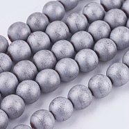Electroplate Non-magnetic Synthetic Hematite Beads Strands, Frosted, Grade A, Round, Platinum Plated, 8mm, Hole: 1mm, about 33pcs/strand, 9.8 inch(G-M007-25A)