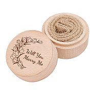 Wood Ring Box, Column with Flower and Word Will You Marry Me, BurlyWood, 2x1-5/8 inch(5.2x4cm)(OBOX-WH0009-004)