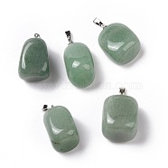 Natural Green Aventurine Pendants, with Platinum Tone Brass Findings, Nuggets, 23~30x13~22x12~20mm, Hole: 5x3mm(G-K302-B06)