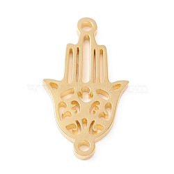 201 Stainless Steel Links, Manual Polishing, Hamsa Hand//Hand of Miriam Vacuum Plating, Real 18K Gold Plated, 23x13x1.5mm, Hole: 1.5mm(STAS-F231-130G)