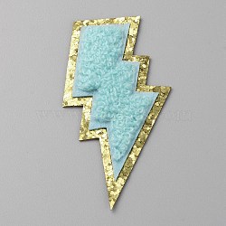 Lightning Bolt Computerized Towel Embroidery Polyester Iron on Patches, Chenille Appliques, with Gold Edge, Aquamarine, 73x38x4mm(PATC-WH0012-20C)