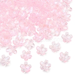60G Baking Paint Transparent Glass Bead Caps, 5-Petal Flower, with Glitter Powder, Pearl Pink, 12~12.5x4.5~5mm, Hole: 1.2~1.4mm(DGLA-YW0001-63F)