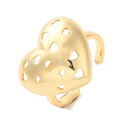 Brass Open Cuff Rings, Heart, Real 18K Gold Plated, Inner Diameter: 19mm(RJEW-P098-23G)
