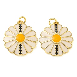 Rack Plating Brass Micro Pave Cubic Zirconia Pendants, with Enamel, Lead Free & Cadmium Free, Long-Lasting Plated, Flower, Real 18K Gold Plated, 20x18x3.5mm, Hole: 2.5mm(KK-Z063-45G)