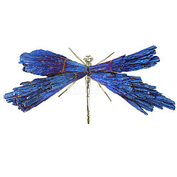 Electroplate Natural Tourmaline Insect Dragonfly Figurine, with Alloy Findings, for Desktop Ornament, Dark Blue, 110~140mm(PW23052282160)