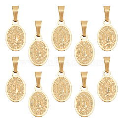 10Pcs Oval with Virgin Mary & Word 304 Stainless Steel Charms, Golden, 13.5x8x1.5mm, Hole: 4x7mm(STAS-UN0045-68)
