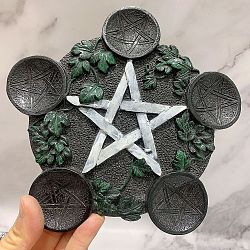 Resin Star Wooden Tealight Candle Holders, Altar Candlesticks, Divination Supplies, Home Decoration, Black, 168x15mm(PW-WG42BE3-05)