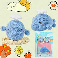 DIY Whale Doll Knitting Kits for Beginners, Including Crochet Hook & Needle & Yarn, Stuffing, Instructions, Stitch Marker, Light Sky Blue, 10x8cm(PW-WG455DB-01)