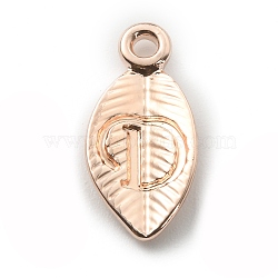 Alloy Pendants, Leaf with Letter Charm, Rose Gold, Letter.D, 15.5x7.5x2.5mm, Hole: 1.5mm(FIND-TAC0011-69D-RG)