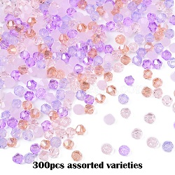 300Pcs 5 Colors Imitation Jade Glass Beads, Faceted, Bicone, Mixed Color, 4~4.5x3.5~4mm, Hole: 0.7~1mm, 60pcs/color(EGLA-YW0001-80B)