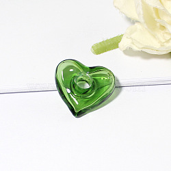 Handmade Lampwork Perfume Bottle Pendant, Square&Heart, Green, 22x25mm(BOTT-PW0005-13A-02)