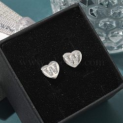 Rack Plating Brass Micro Pave Clear Cubic Zirconia Stud Earrings, Heart, Letter W, 8.5x9.5mm(EJEW-K299-01P-W)