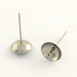 Tarnish Resistant 304 Stainless Steel Post Stud Earring Findings, Stainless Steel Color, 8mm, pin: 0.7mm(X-STAS-R063-45)