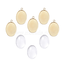 DIY Pendant Making, with 304 Stainless Steel Pendant Cabochon Settings and Transparent Oval Glass Cabochons, Golden, Cabochon Setting: 22x14mm, Glass: 18x13x4~5mm(DIY-X0293-14G)