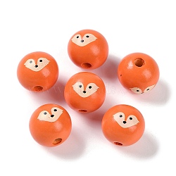 Animal Themes Printed Wood European Beads, Large Hole Round Beads with Fox Pattern, Coral, 19x18mm, Hole: 4mm(WOOD-M013-01B)