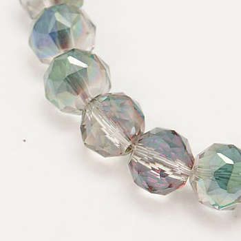 Electroplate Glass Beads Strands, Full Rainbow Plated, Faceted, Round, Aqua, 10mm, Hole: 1mm