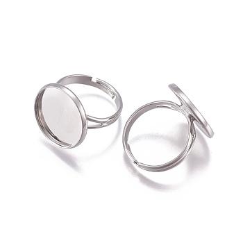 Adjustable Brass Finger Rings Components, Pad Ring Base Findings, Flat Round, Platinum, Tray: 16mm, 17mm