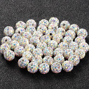 Pave Disco Ball Beads, Polymer Clay Rhinestone Beads, Grade A, Round, Crystal AB, 6mm, Hole: 0.8mm