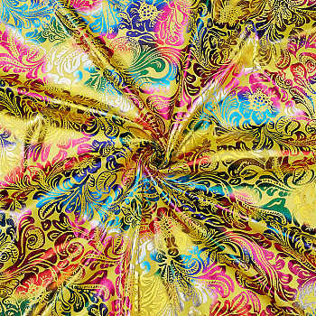 Phoenix Flower Pattern Bronzing Polyester Fabric, for DIY Crafting and Clothing, Yellow, 158x0.01cm