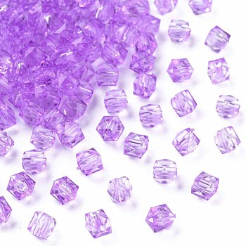 Transparent Acrylic Beads, Faceted, Square, Blue Violet, 5.5x5.5x5.5mm, Hole: 1.8mm, about 4485pcs/500g