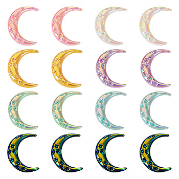 Pandahall 70Pcs 7 Colors Opaque Resin Cabochons, AB Color Plated, Moon, Mixed Color, 33x25x4mm, 10pcs/color