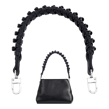 Imitation Leather Braided Bag Handles, with Platinum Tone Alloy Swivel Clasp, Black, 43.5x2.3x1.9cm