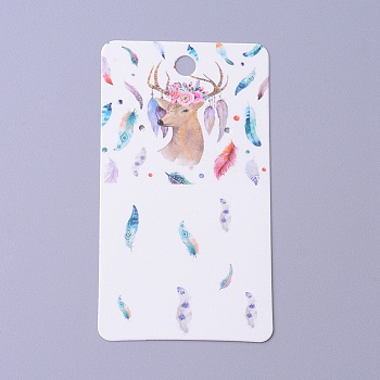 Cardboard Earring Display Cards, Rectangle with Christmas Reindeer/Stag Pattern, White, 9x5x0.04cm, Hole: 1.5mm