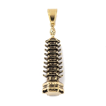 304 Stainless Steel Big Pendants, Pagoda Charm, Antique Golden, 52.5x14.5x13mm, Hole: 10x6mm