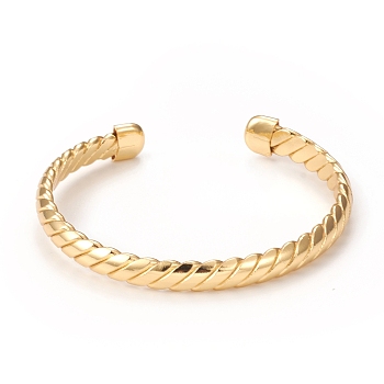 Rack Plating Brass Cuff Bangles for Women Men, Long-Lasting Plated Twist Texture Bangles, Cadmium Free & Lead Free, Real 18K Gold Plated, Inner Diameter: 2-3/8 inch(6.1cm)