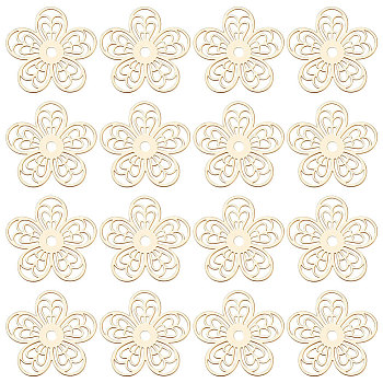 50Pcs Rack Plating 304 Stainless Steel Filigree Joiners, Etched Metal Embellishments, Nickel Free, Flower, Real 18K Gold Plated, 18.5x19x0.4mm, Hole: 1.8mm