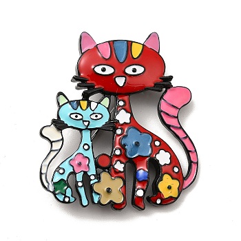 Alloy Enamel Brooches, Cadmium Free & Lead Free, Cat, Colorful, 49x43x4mm, Pin: 0.7mm