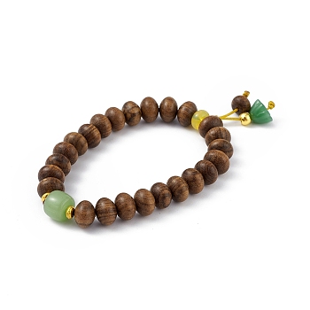 Ebony Wood Bead Stretch Bracelet, Lotus Seedpod Charms Lucky Bracelet for Women, Camel, Inner Diameter: 2-3/4 inch(7cm)