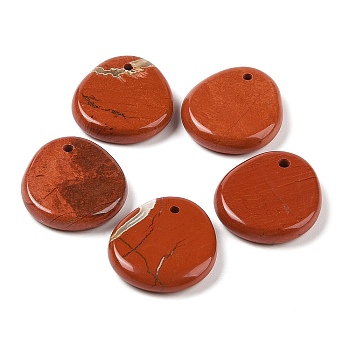 Natural Red Jasper Pendants, Flat Teardrop Charms, 28x25x6mm, Hole: 2mm