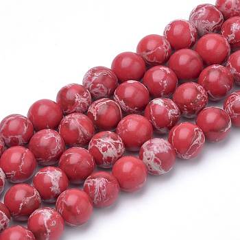 Synthetic Imperial Jasper Beads Strands, Dyed, Round, Crimson, 8~8.5mm, Hole: 1mm, about 47pcs/strand, 15.5 inch.