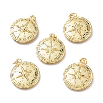Brass Pendants, with Jump Rings, Compass, Real 18K Gold Plated, 21.5x18.7x4mm, Hole: 3.2mm