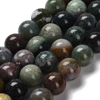 Natural Indian Agate Beads Strands, Round, 14mm, Hole: 1mm, about 27pcs/strand, 14.88~15.35''(37.8~39cm)