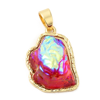Rack Plating Brass Pendants, Iceberg Melting Shaped Glass Charms, Long-Lasting Plated, Cadmium Free & Lead Free, Real 18K Gold Plated, Colorful, 22.5x15.5x9mm, Hole: 6x3mm