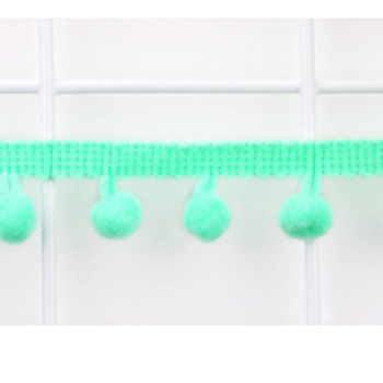 Polyester Pom Pom Ball Ribbons, Light Green, 3/4 inch(19mm), Pendant: 10mm in diameter