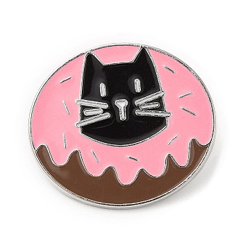 Cat Theme Alloy Enamel Brooch, Pin for Backpack Clothes, Donut, 28x31x1.5mm