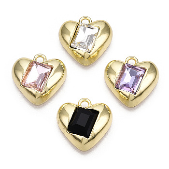 Alloy with Glass Pendants, Lead Free & Nickel Free & Cadmium Free, Heart Charms, Mixed Color, 16x16x4.5mm, Hole: 1.8mm