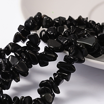Natural Obsidian Beads Strands, Chip, Black, 5~8mm, Hole: 0.5mm, about 31~32 inch