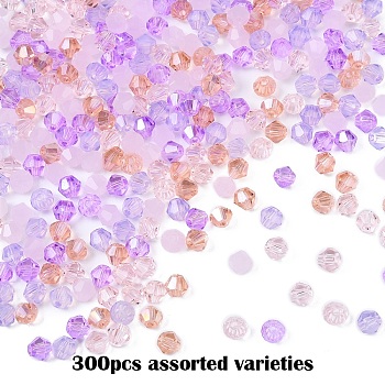 300Pcs 5 Colors Imitation Jade Glass Beads, Faceted, Bicone, Mixed Color, 4~4.5x3.5~4mm, Hole: 0.7~1mm, 60pcs/color